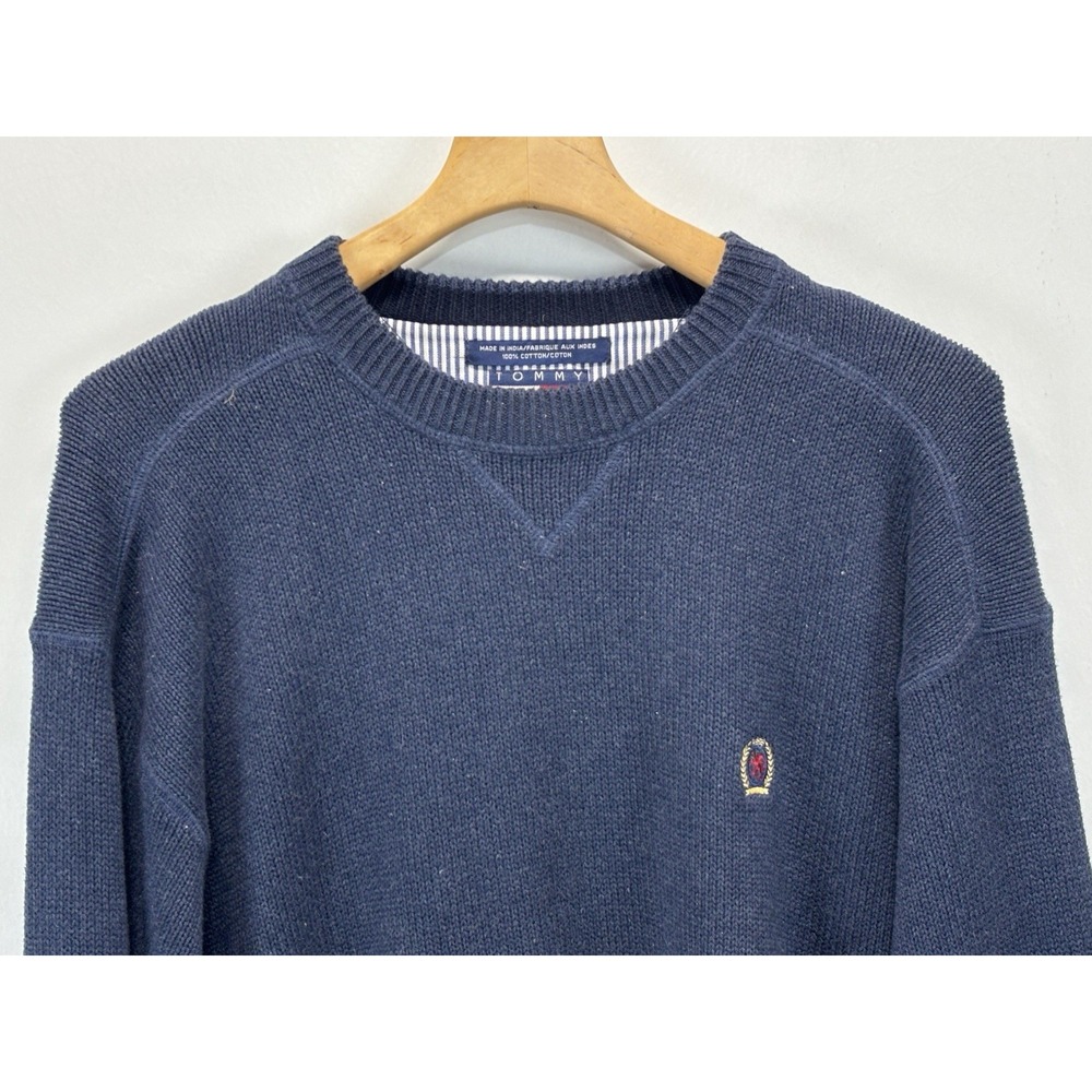 Vtg Tommy Hilfiger Sweater Sz Large Men's Blue Cotton Crest 90s Y2K - Picture 2 of 5